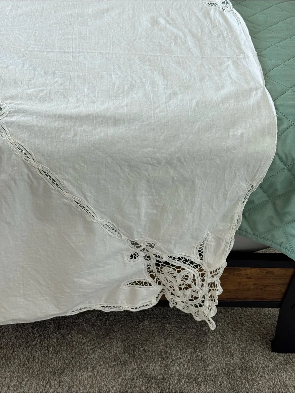 Vintage Cotton Lace Tablecloth Heirloom Cottagecore Farmhouse Large Ivory 63x97